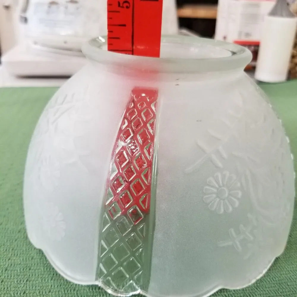 Vintage Frosted Glass Lamp Shades Pair – Floral & Diamond Pattern